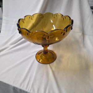 Vintage Indiana Amber Glass Teardrop Garland Pedestal Compote Bowl